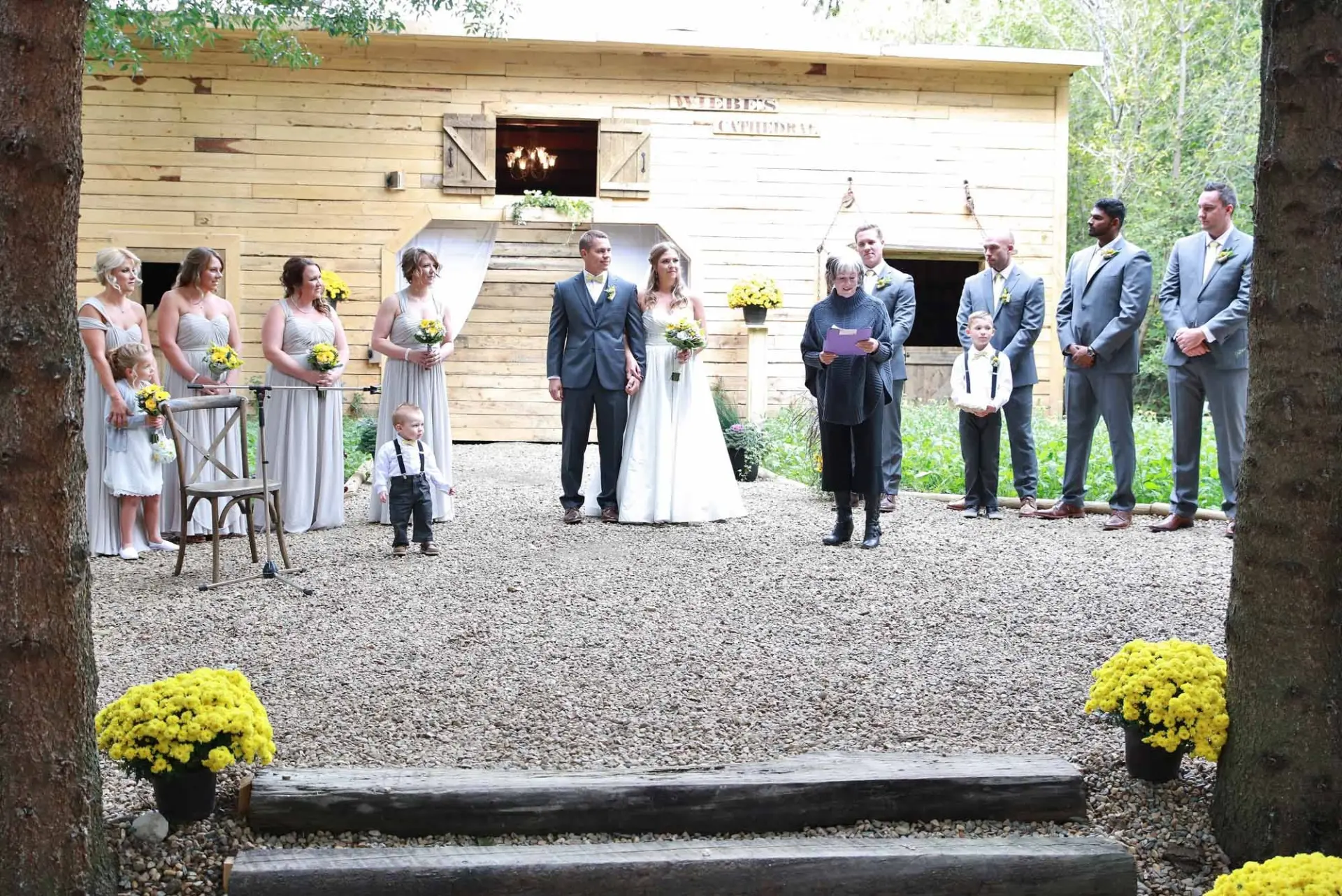 Ceremony in front of the barn