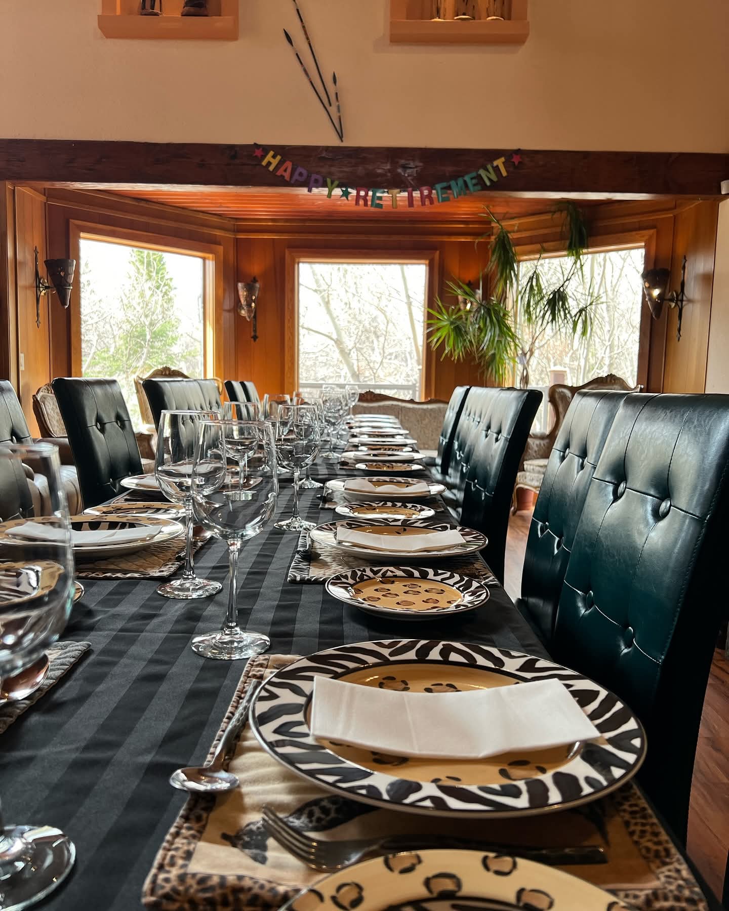 A table set for a retirement celebration at the lodge