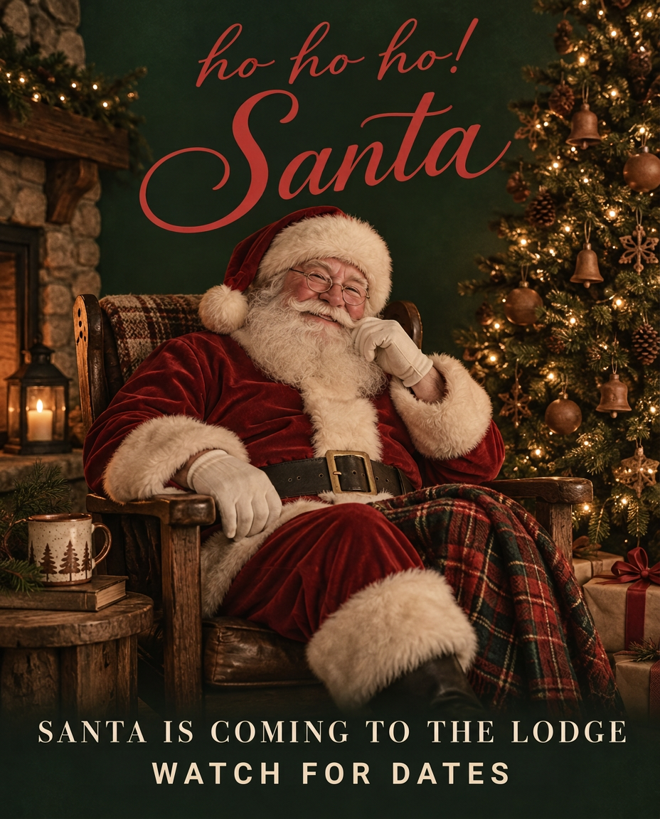 Santa at the lodge poster
